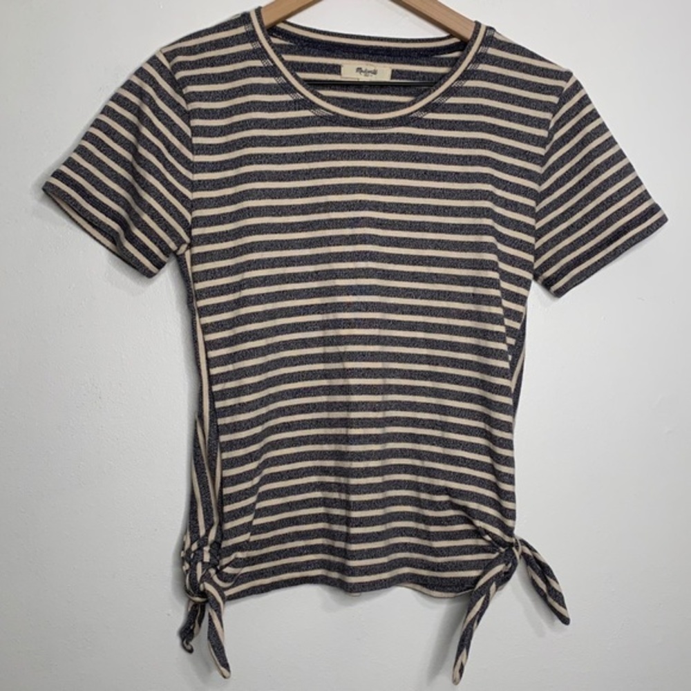 Madewell Side Tie Blue Creme Striped Tee Sz Small